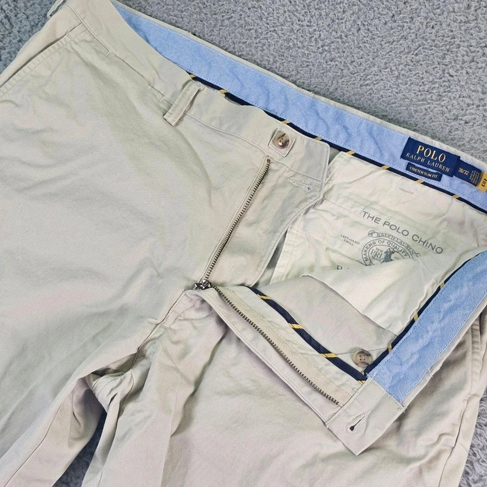 Polo Ralph Lauren Polo Chino Pants Mens 38x32 Beige Slim Stretch Straight Casual